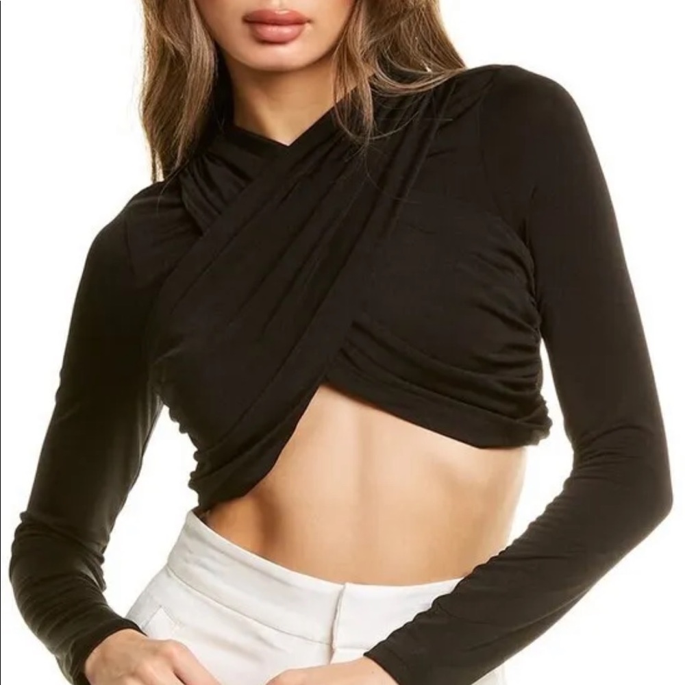 SIGNIFICANT OTHER “ARTA” CROSSOVER CROP TOP, SZ AUS/8 US/4 BLACK